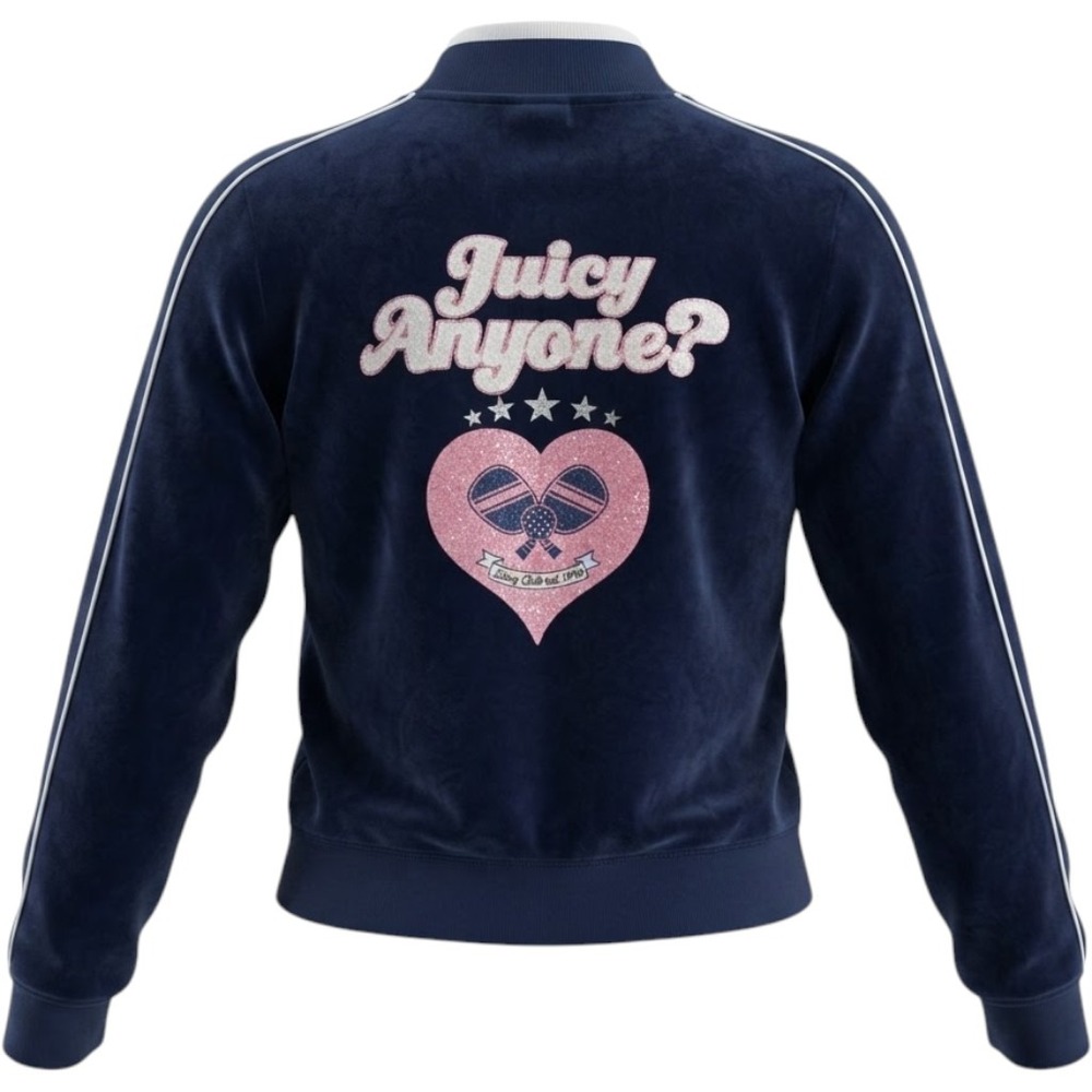 Juicy Couture Womens Track Jacket XXL Navy Velour Juicy Anyone Heart Y2K